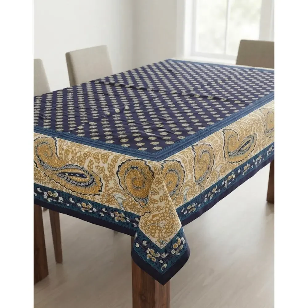 Williams Sonoma Paisley Blue Yellow Tablecloth 70